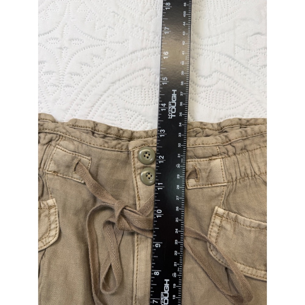 Linen Blend Paperbag Waist Drawstring Utility Pants Olive Green Khaki Relaxed - Picture 8 of 10